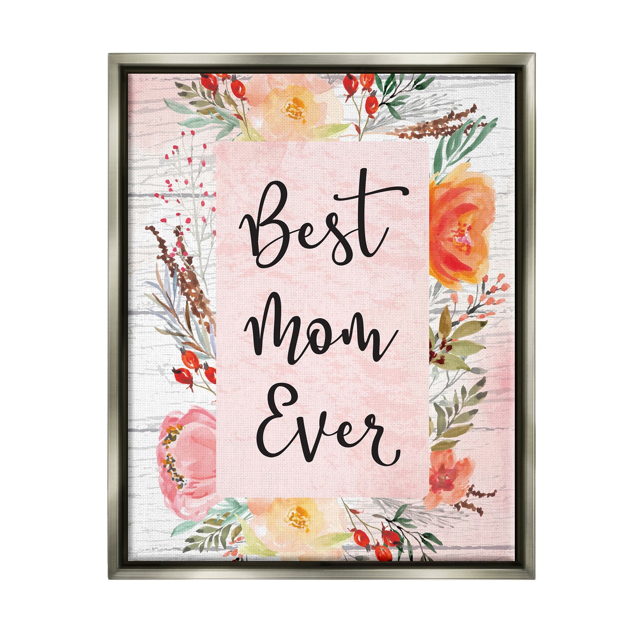 Stupell Industries Best Mom Ever Floral Family Black Framed Floater Canvas Wall Art